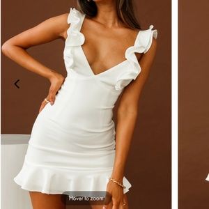 SELFIE LESLIE MOONLIT NIGHT RUFFLE STRAP CUT-OUT BACK DRESS WHITE
